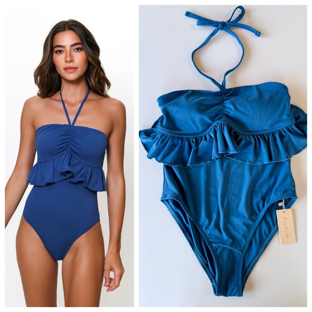 NWT Hutch Mona One Piece Halter Tie Neck Swimsuit in Indigo Blue Size Medium